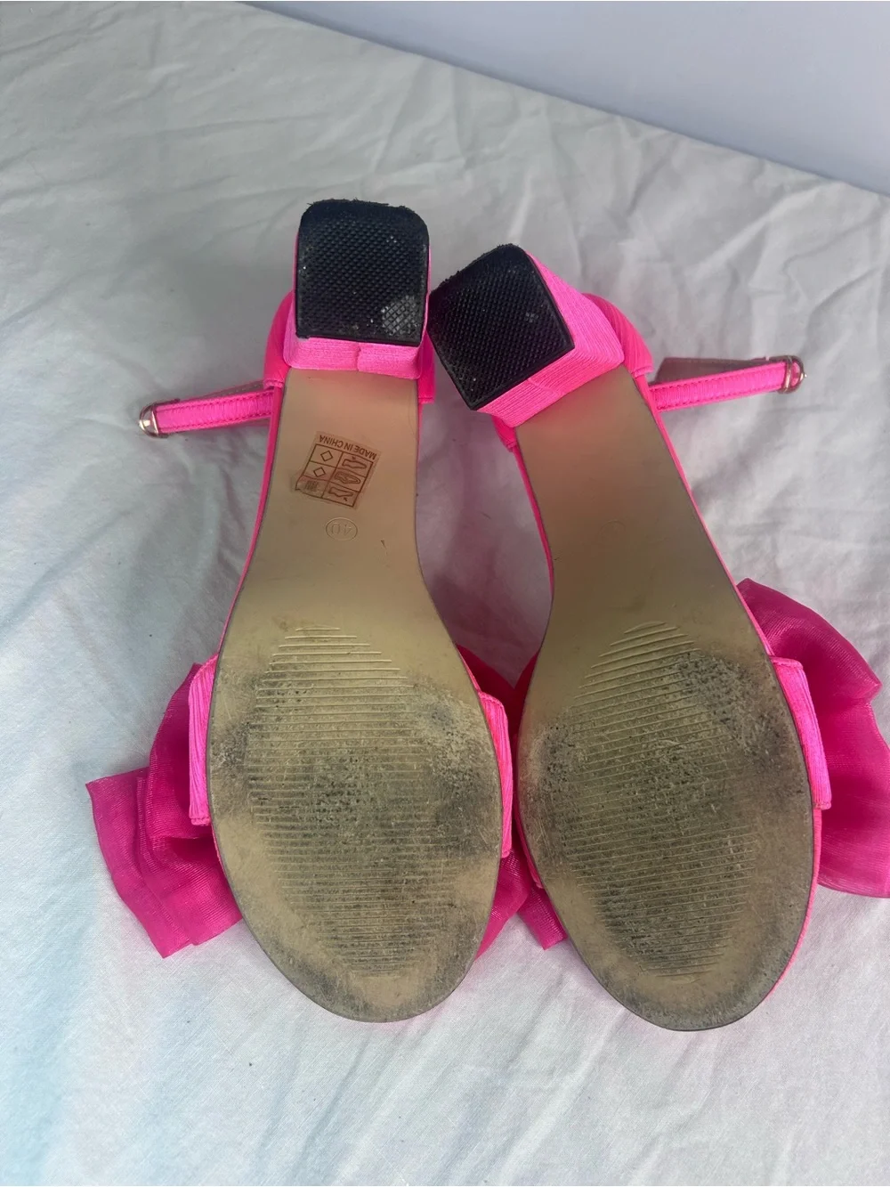 Chic Hot Pink Bow Ankle-Strap Block Heels